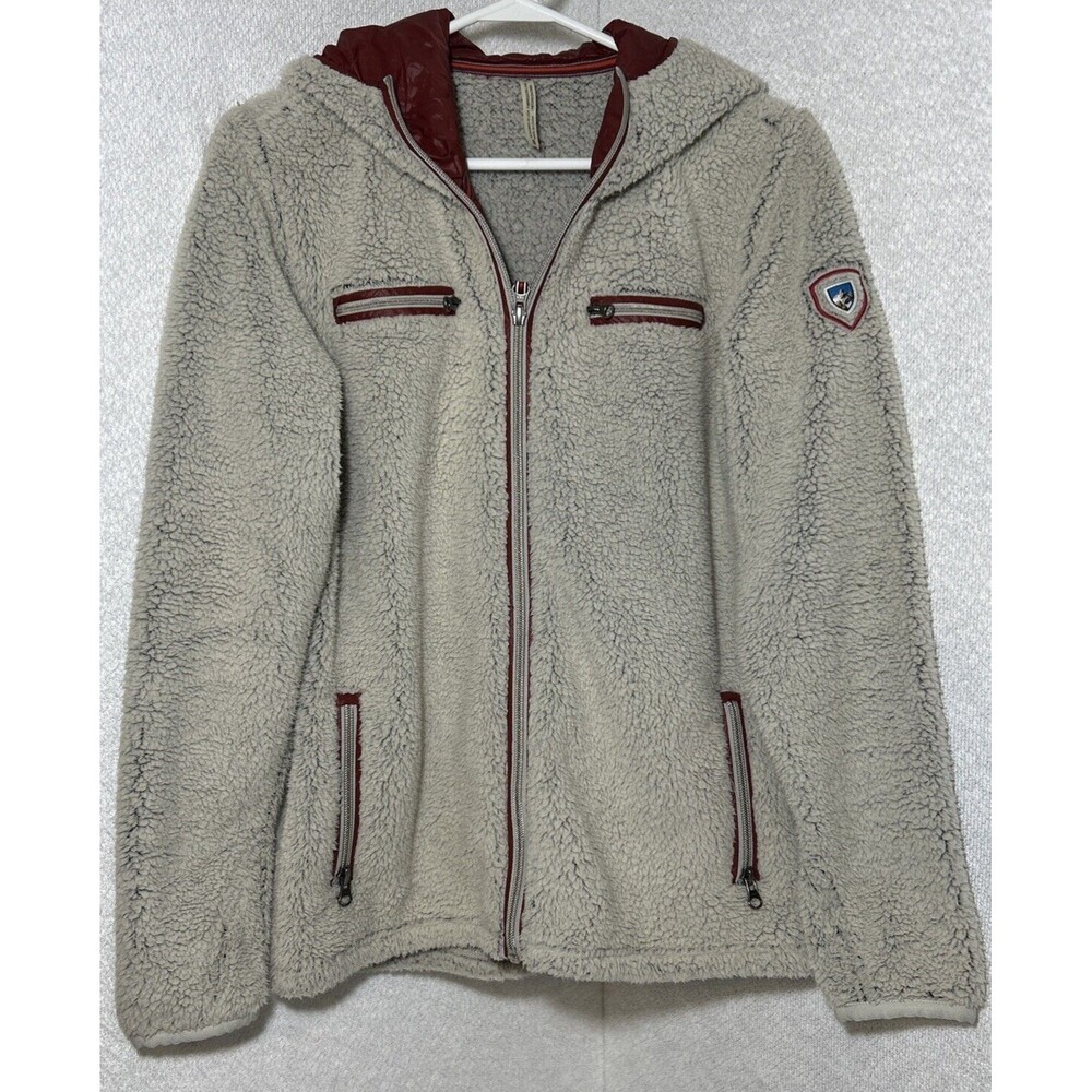 Kuhl Womens Small Sherpa Hoodie Jacket Full Zip Pockets Outdoor Fall Boho Beige